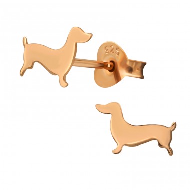 Dog rosegold plated - 925 Sterling Silver Plain Ear Studs A4S39872