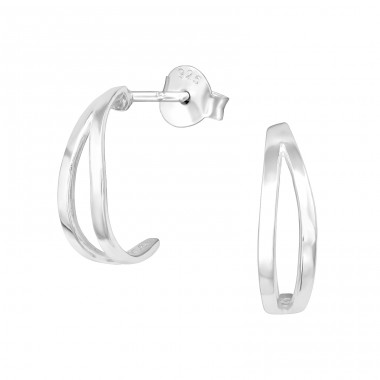 Half Hoop - 925 Sterling Silver Plain Ear Studs A4S39873