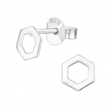 Hexagon - 925 Sterling Silver Plain Ear Studs A4S39925