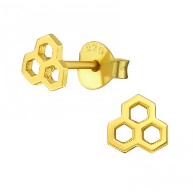 Honeycomb - 925 Sterling Silver Plain Ear Studs A4S39956