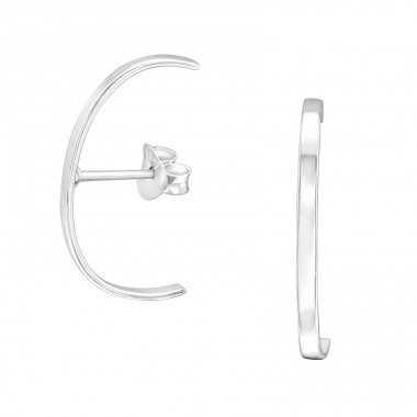 Geometric - 925 Sterling Silver Plain Ear Studs A4S40361