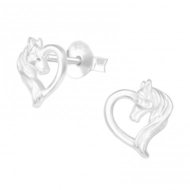 Horse Lover - 925 Sterling Silver Plain Ear Studs A4S40375