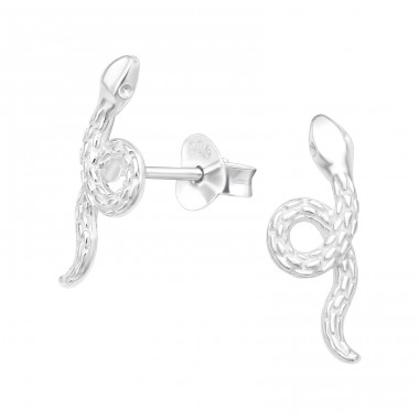 Snake - 925 Sterling Silver Plain Ear Studs A4S40469