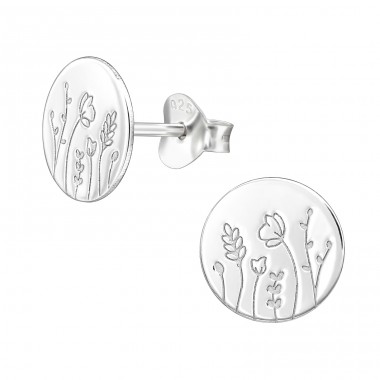 Flowers - 925 Sterling Silver Plain Ear Studs A4S40498