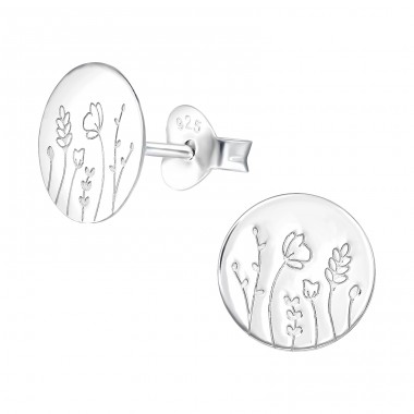 Flowers - 925 Sterling Silver Plain Ear Studs A4S40498