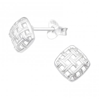 Square - 925 Sterling Silver Plain Ear Studs A4S40584