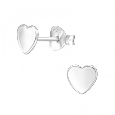 Silver Heart - 925 Sterling Silver Plain Ear Studs A4S40882