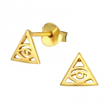 Golden Evil Eye - 925 Sterling Silver Plain Ear Studs A4S40904