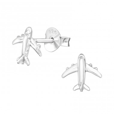 Aircraft - 925 Sterling Silver Plain Ear Studs A4S40912