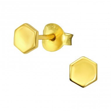 Golden Hexagon - 925 Sterling Silver Plain Ear Studs A4S40975