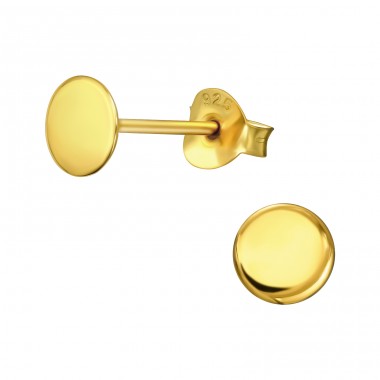 Golden flat Circle - 925 Sterling Silver Plain Ear Studs A4S41019