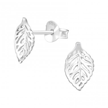 Leaf - 925 Sterling Silver Plain Ear Studs A4S41028