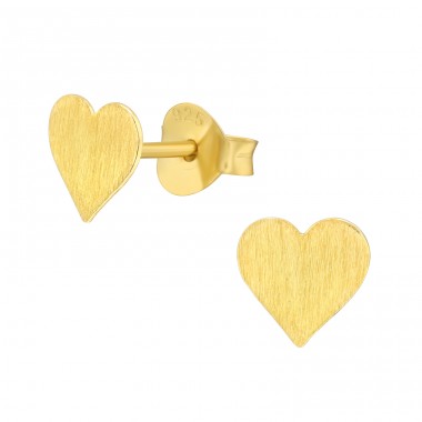 Golden brushed Heart - 925 Sterling Silver Plain Ear Studs A4S41157