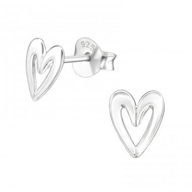 Heart - 925 Sterling Silver Plain Ear Studs A4S41162