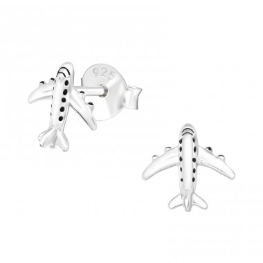 Airplane - 925 Sterling Silver Plain Ear Studs A4S41169