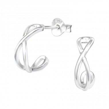 Half Hoop - 925 Sterling Silver Plain Ear Studs A4S41290