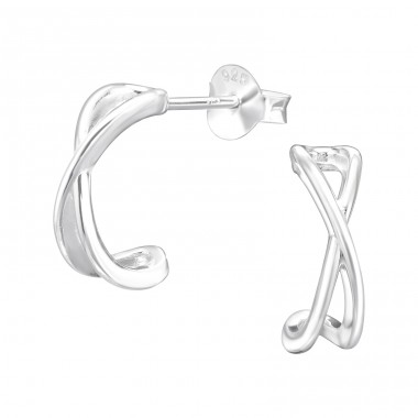 Half Hoop - 925 Sterling Silver Plain Ear Studs A4S41291