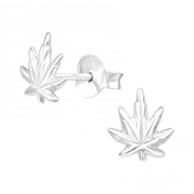 Weed Cannabis leaf - 925 Sterling Silver Plain Ear Studs A4S41523