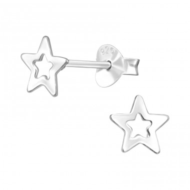 Star - 925 Sterling Silver Plain Ear Studs A4S41634