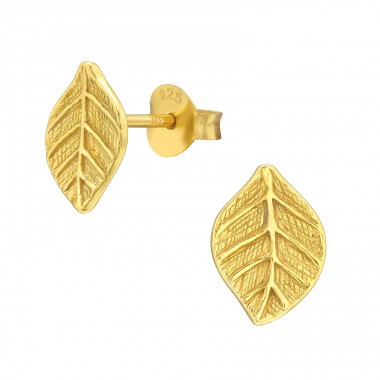 Golden Leaf - 925 Sterling Silver Plain Ear Studs A4S41794