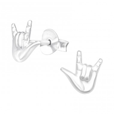 Rock On Sign - 925 Sterling Silver Plain Ear Studs A4S42029