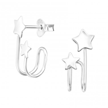 Stars - 925 Sterling Silver Plain Ear Studs A4S42041