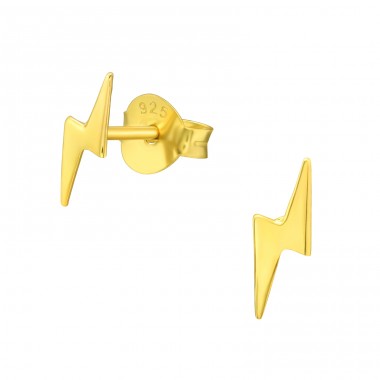 Golden Lightning Bolt - 925 Sterling Silver Plain Ear Studs A4S42117