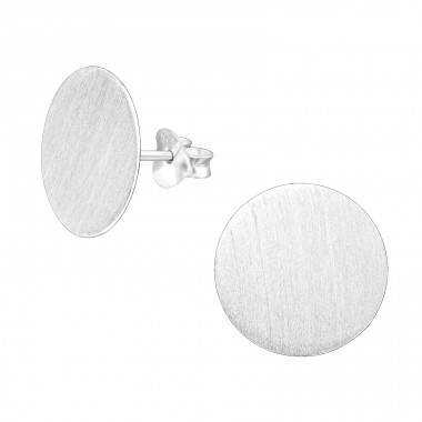 Brushed coin - 925 Sterling Silver Plain Ear Studs A4S42140