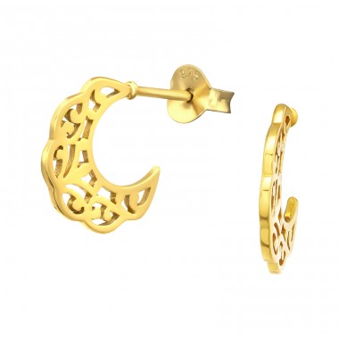 Crescent Moon 24k Gold - 925 Sterling Silver Plain Ear Studs A4S42158