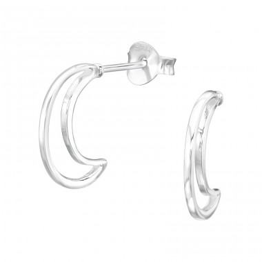 Moon Half Hoop - 925 Sterling Silver Plain Ear Studs A4S42161