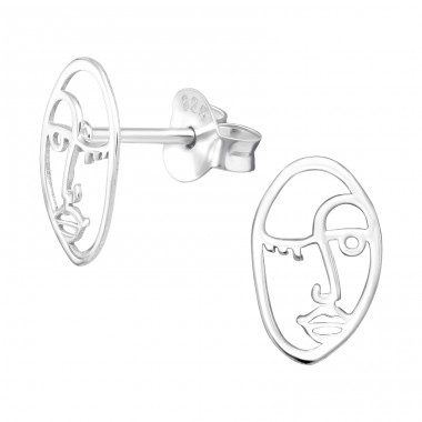 Face - 925 Sterling Silver Plain Ear Studs A4S42526