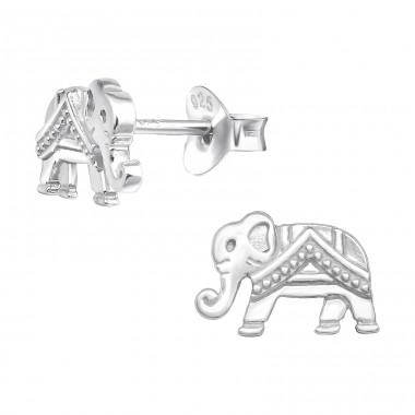 Elephant - 925 Sterling Silver Plain Ear Studs A4S42644