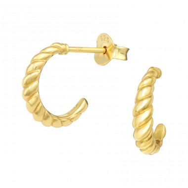 Golden twisted Half Hoop - 925 Sterling Silver Plain Ear Studs A4S42778