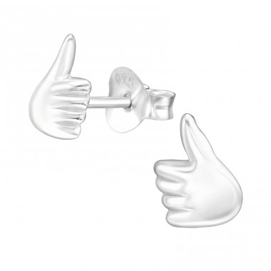 Thumbs Up - 925 Sterling Silver Plain Ear Studs A4S42950