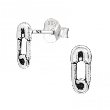 Safety Pin - 925 Sterling Silver Plain Ear Studs A4S43125