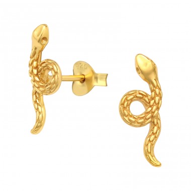 Golden Snake - 925 Sterling Silver Plain Ear Studs A4S43262