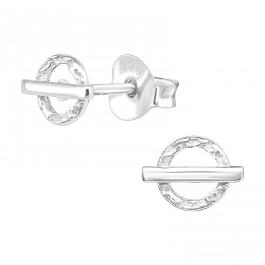 Circle And Bar - 925 Sterling Silver Plain Ear Studs A4S43307