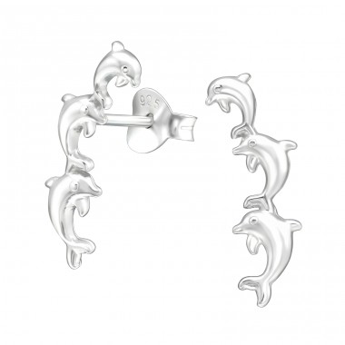 Dolphins - 925 Sterling Silver Plain Ear Studs A4S43314