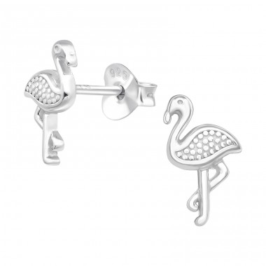 Flamingo - 925 Sterling Silver Plain Ear Studs A4S43512