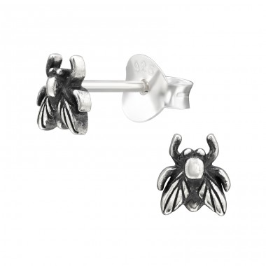 Oxidised Fly - 925 Sterling Silver Plain Ear Studs A4S43519