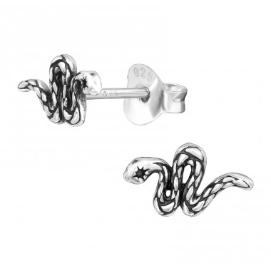 Snake oxidised - 925 Sterling Silver Plain Ear Studs A4S43520