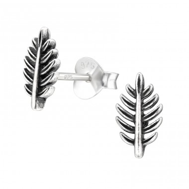 Oxidised Leaf - 925 Sterling Silver Plain Ear Studs A4S43525