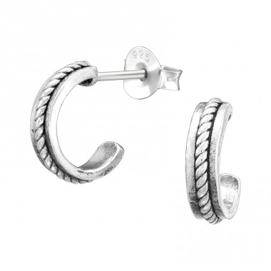 Rope - 925 Sterling Silver Plain Ear Studs A4S43567