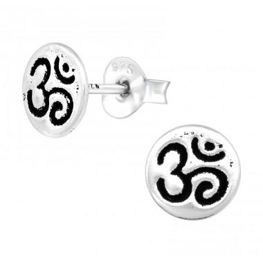 Om meditation Symbol - 925 Sterling Silver Plain Ear Studs A4S43570