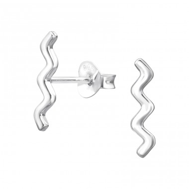 Wave - 925 Sterling Silver Plain Ear Studs A4S44035