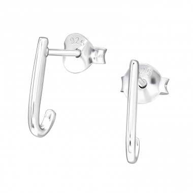 Curved - 925 Sterling Silver Plain Ear Studs A4S44037