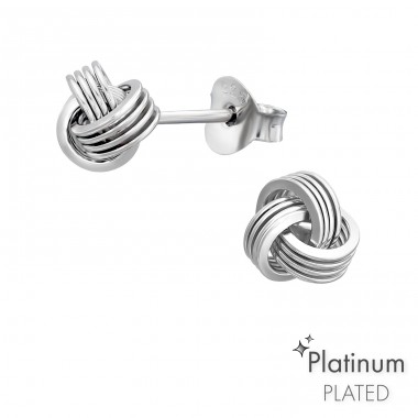 Dark Knot Platinum - 925 Sterling Silver Plain Ear Studs A4S44115