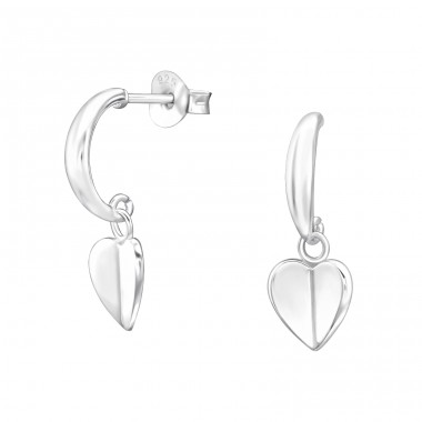 Hanging Heart - 925 Sterling Silver Plain Ear Studs A4S44208