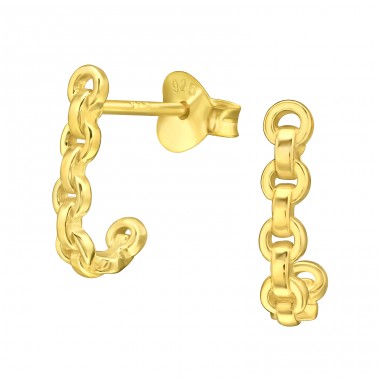 Golden Chain - 925 Sterling Silver Plain Ear Studs A4S44215