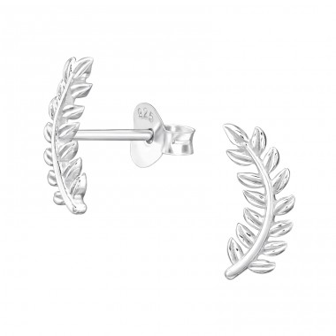 Leaves - 925 Sterling Silver Plain Ear Studs A4S44216